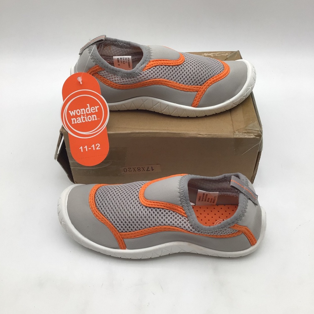 Wonder Nation Boys Grey Orange Mesh Water Shoes Slip On Size 11-12 NEW